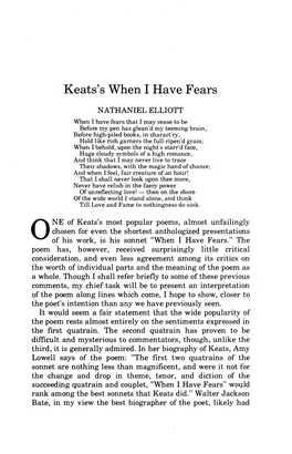Keats's When I Have Fears