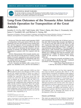 Long-Term Outcomes of the Neoaorta After Arterial Switch Operation for Transposition of the Great Arteries Jennifer G