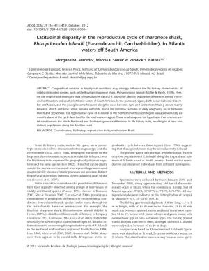 Latitudinal Disparity in the Reproductive Cycle of Sharpnose Shark, Rhizoprionodon Lalandii (Elasmobranchii: Carcharhinidae), in Atlantic Waters Off South America