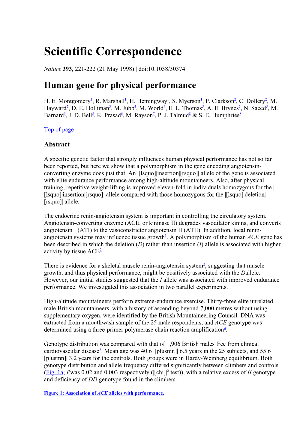 Human Gene for Physical Performance