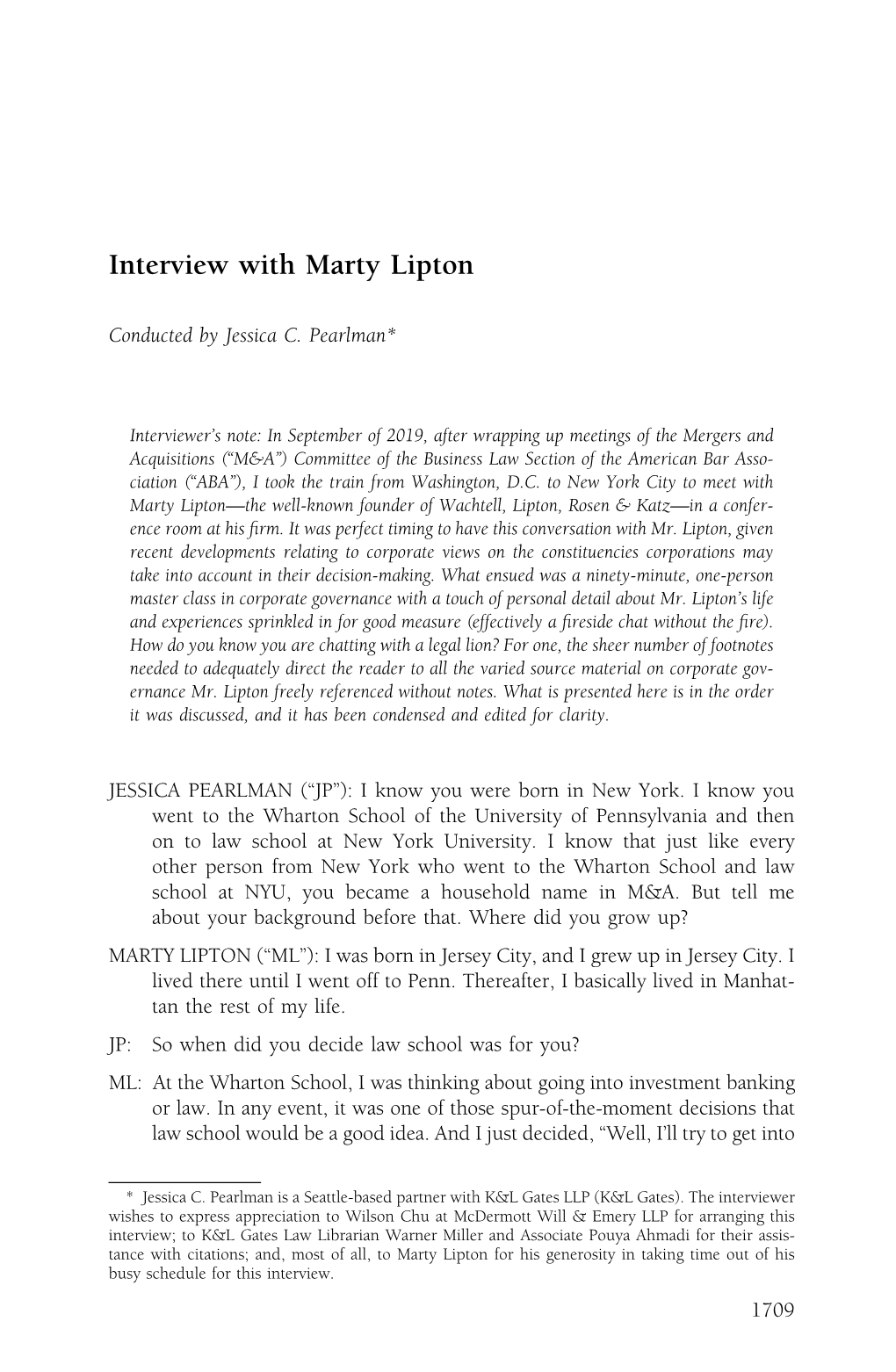 Interview with Marty Lipton