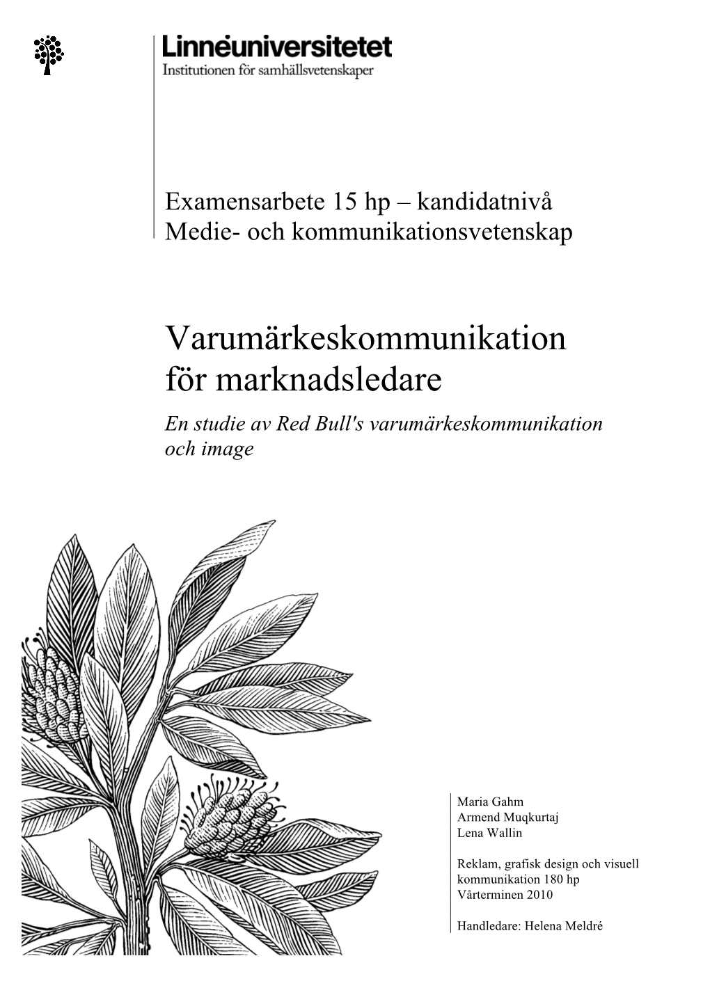 Varumärkeskommunikation För Marknadsledare En Studie Av Red Bull's Varumärkeskommunikation Och Image