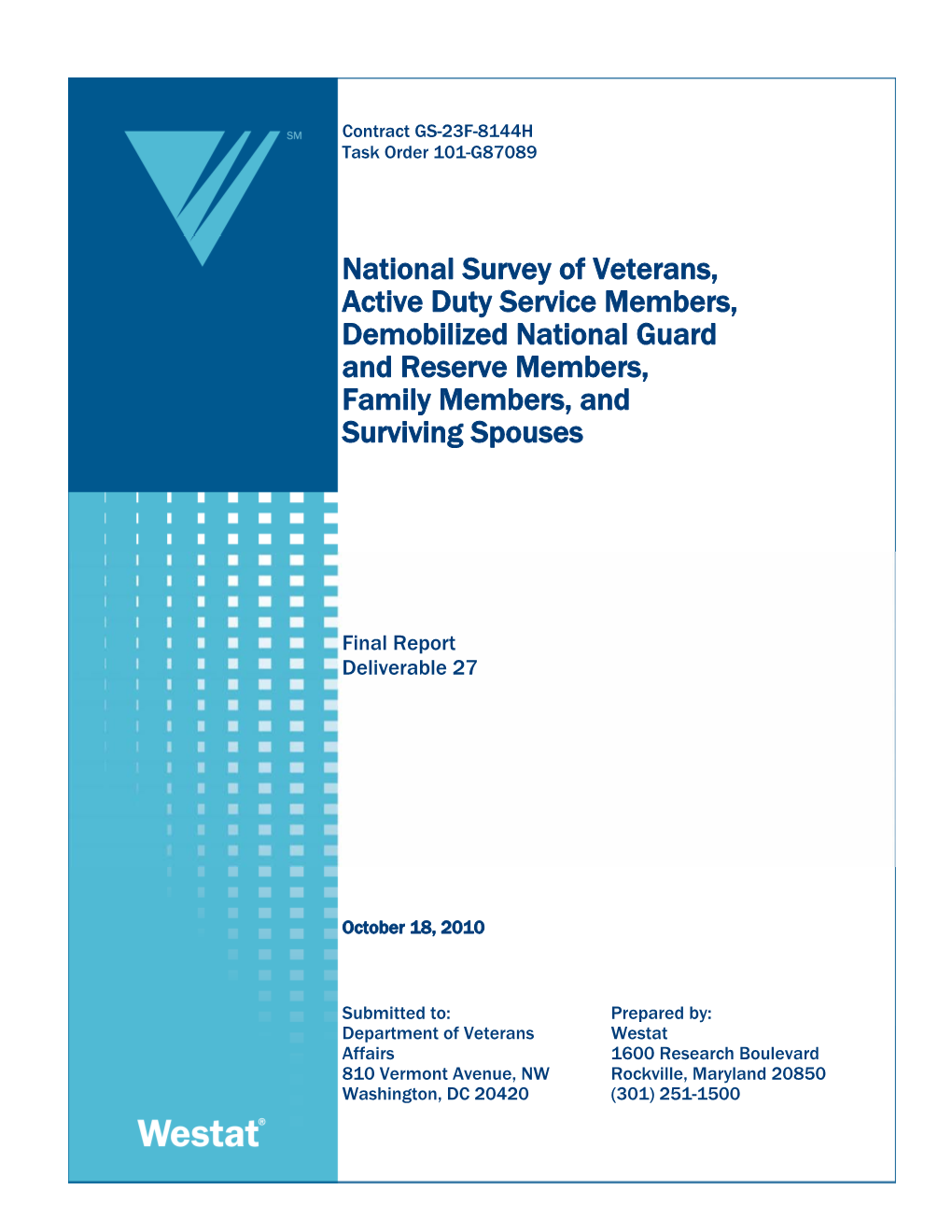 2010 National Survey of Veterans Final Report