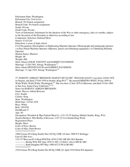 Enlistment State: Washington Enlistment City: Fort Lewis Branch: No Branch Assignment Branch Code: No Branch Assignment Grade: P