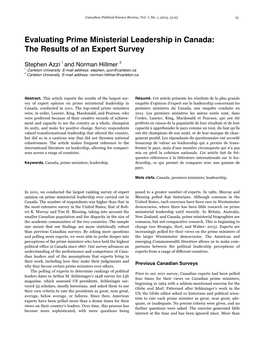 Evaluating Prime Ministerial Leadership in Canada: the Results of an Expert Survey