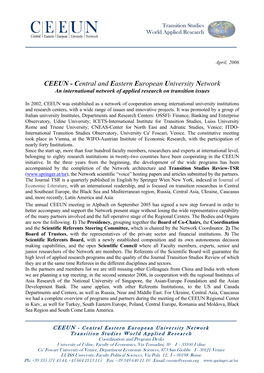 CEEUN - Central and Eastern European University Network an International Network of Applied Research on Transition Issues