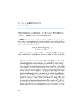 Reconstituting the Future: the Equality Amendment Catharine A