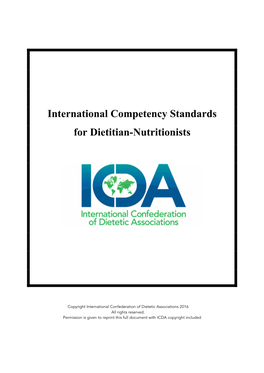 International Competency Standards for Dietitian-Nutritionists