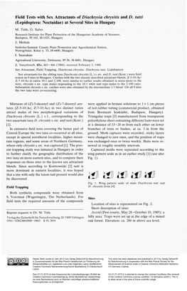 Field Tests with Sex Attractants of Diachrysia Chrysitis and D. Tutti (Lepidoptera: Noctuidae) at Several Sites in Hungary