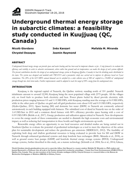 Underground Thermal Energy Storage in Subarctic Climates: a Feasibility Study Conducted in Kuujjuaq (QC, Canada)
