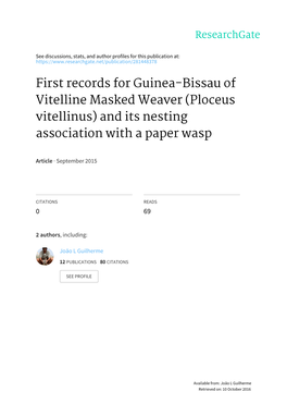 First Records for Guinea-Bissau of Vitelline Masked Weaver (Ploceus Vitellinus) and Its Nesting Association with a Paper Wasp