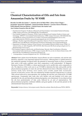 Chemical Characterization of Oils and Fats from Amazonian Fruits by 1H NMR