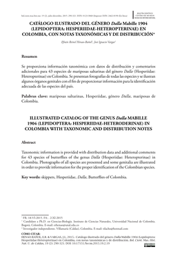 CATÁLOGO ILUSTRADO DEL GÉNERO Dalla Mabille 1904 (LEPIDOPTERA: HESPERIIDAE-HETEROPTERINAE) EN COLOMBIA, CON NOTAS TAXONÓMICAS Y DE DISTRIBUCIÓN*