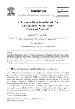 A List-Machine Benchmark for Mechanized Metatheory (Extended Abstract)