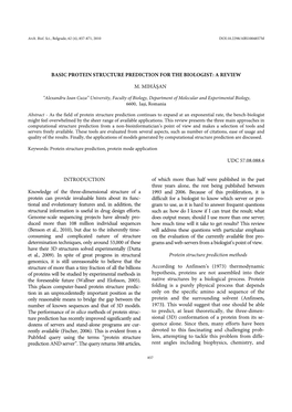 Basic Protein Structure Prediction for the Biologist: a Review M. Mihăşan