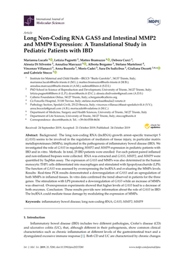 Long Non-Coding RNA GAS5 and Intestinal MMP2 and MMP9 Expression: a Translational Study in Pediatric Patients with IBD