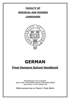 GERMAN Final Honours School Handbook