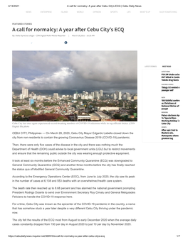 A Call for Normalcy: a Year a Er Cebu City's