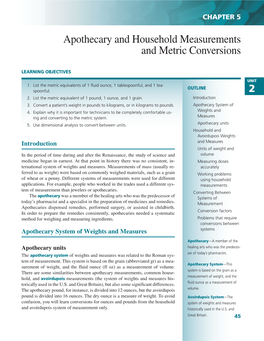 Apothecary and Household Measurements and Metric Conversions