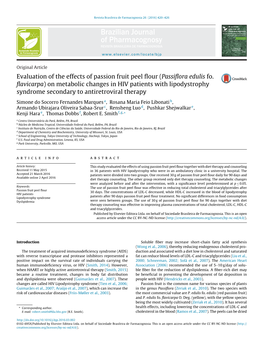 Evaluation of the Effects of Passion Fruit Peel Flour (Passiflora Edulis Fo. Flavicarpa) on Metabolic Changes in HIV Patients with Lipodystrophy Syndrome Secondary to Antiretroviral Therapy