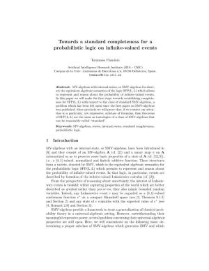 Towards a Standard Completeness for a Probabilistic Logic on Infinite