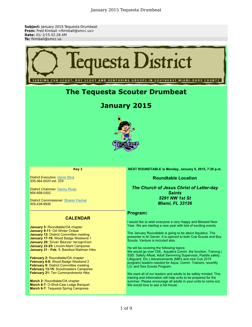 The Tequesta Scouter Drumbeat January 2015