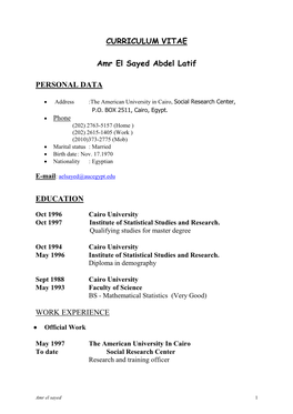 CURRICULUM VITAE Amr El Sayed Abdel Latif PERSONAL DATA