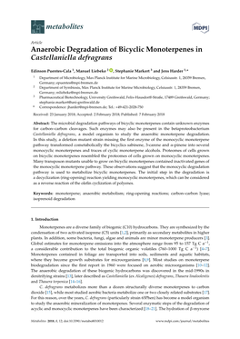 Anaerobic Degradation of Bicyclic Monoterpenes in Castellaniella Defragrans