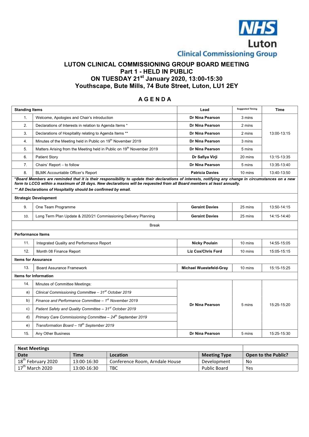 LUTON CLINICAL COMMISSIONING GROUP BOARD MEETING Part 1