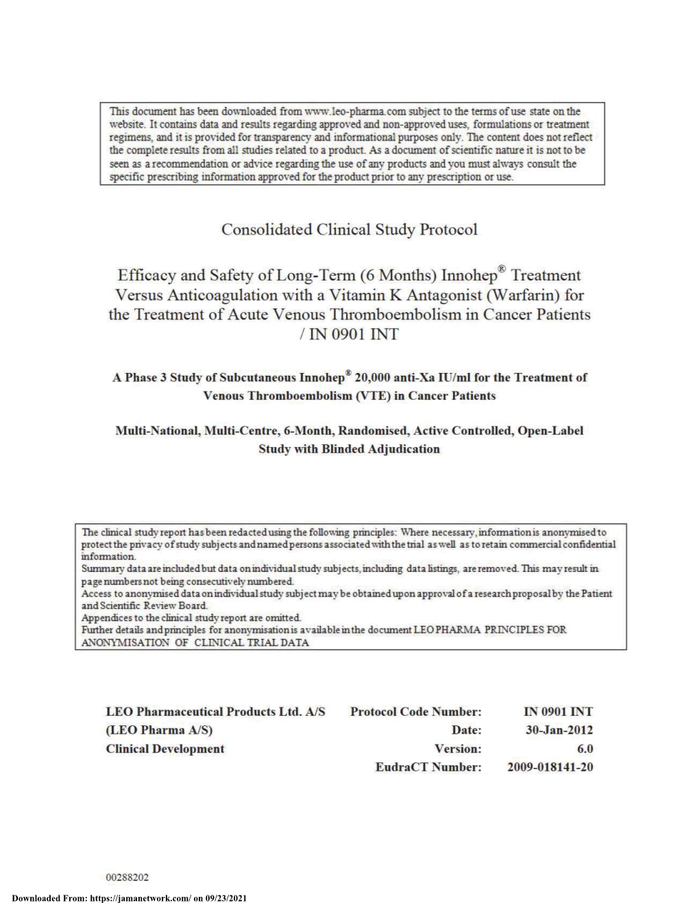 Tinzaparin Vs Warfarin for Treatment of Acute Venous