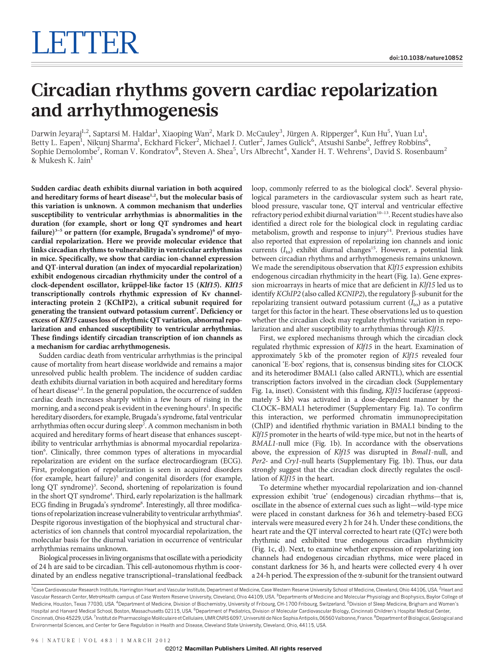 Circadian Rhythms Govern Cardiac Repolarization and Arrhythmogenesis