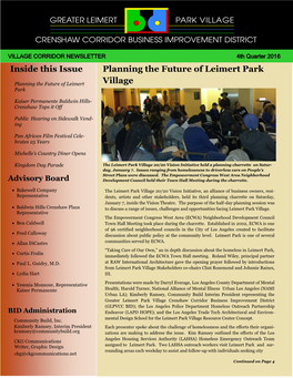 Planning the Future of Leimert Park Village Inside This Issue