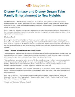 Disney Fantasy and Disney Dream Take Family Entertainment to New Heights