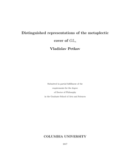 Distinguished Representations of the Metaplectic Cover of GL Vladislav