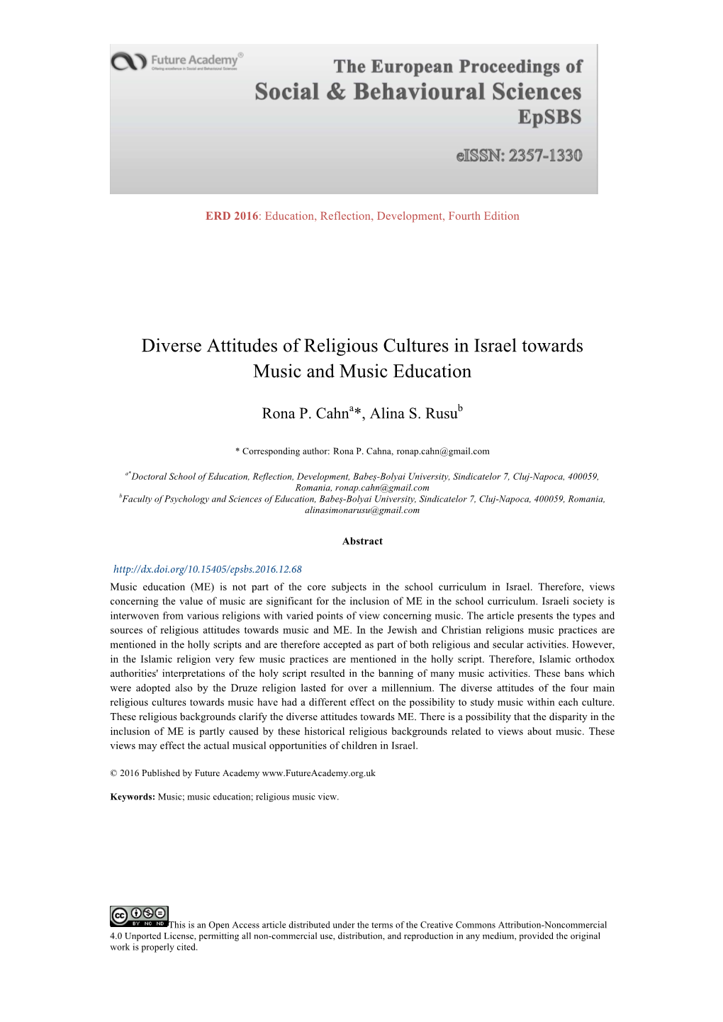 Diverse Attitudes of Religious Cultures in Israel Towards Music and Music Education