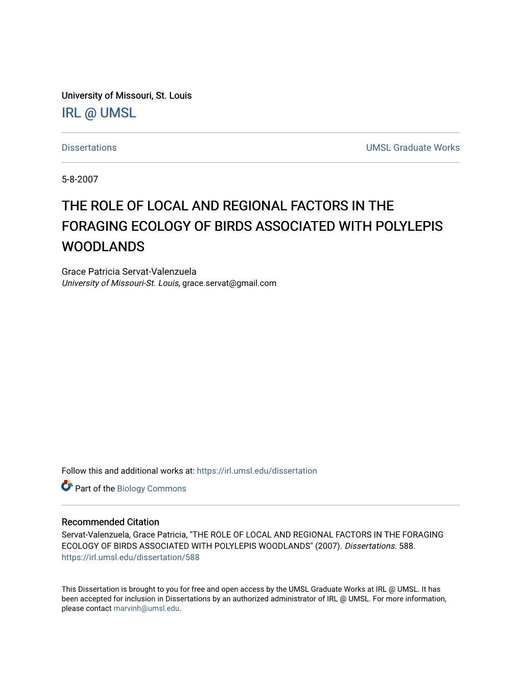 The Role of Local and Regional Factors in the Foraging Ecology of Birds Associated with Polylepis Woodlands