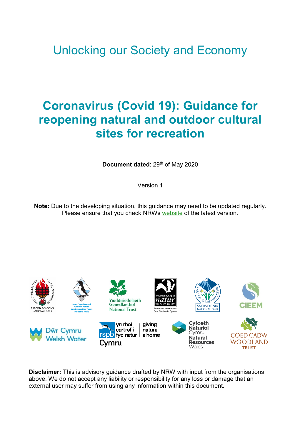 Guidance for Reopening Natural and Outdoor Cultural Sites for Recreation