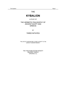 Kybalion Page 1