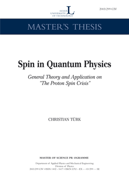 Spin in Quantum Physics General Theory And