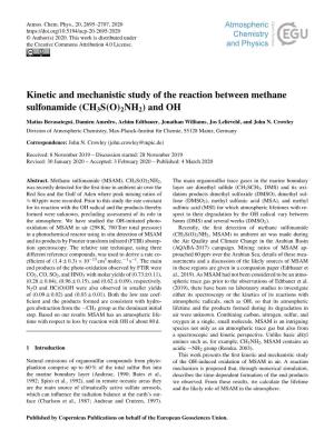 Kinetic and Mechanistic Study of the Reaction Between Methane Sulfonamide (CH3S(O)2NH2) and OH