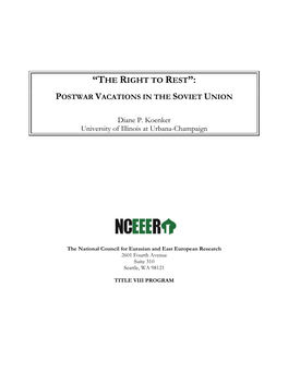 "The Right to Rest": Postwar Vacations in the Soviet Union