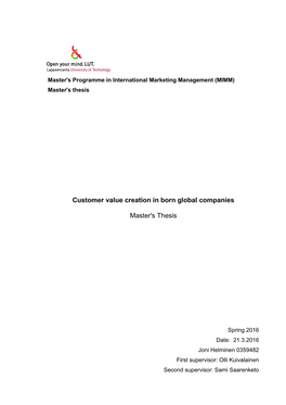 Customer Value Creation in Born Global Companies Master's Thesis