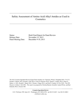 Safety Assessment of Amino Acid Alkyl Amides As Used in Cosmetics