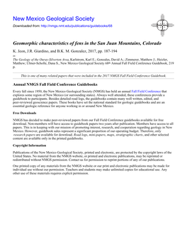 Geomorphic Characteristics of Fens in the San Juan Mountains, Colorado K