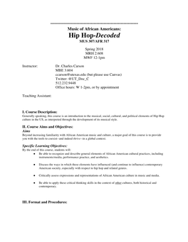 Hip Hop-Decoded MUS 307/AFR 317