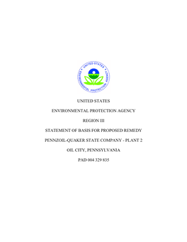 EPA Region 3 RCRA Corrective Action Statement of Basis for Penzoil Quaker State Plant 2 PAD004329835