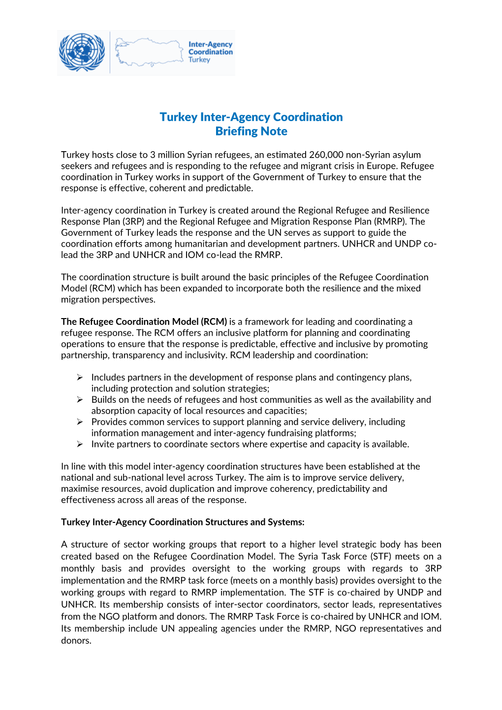 Turkey Inter-Agency Coordination Briefing Note