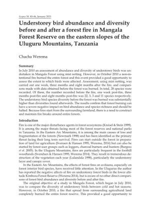 Understorey Bird Abundance and Diversity Before and After a Forest Fire in Mangala Forest Reserve on the Eastern Slopes of the Uluguru Mountains, Tanzania