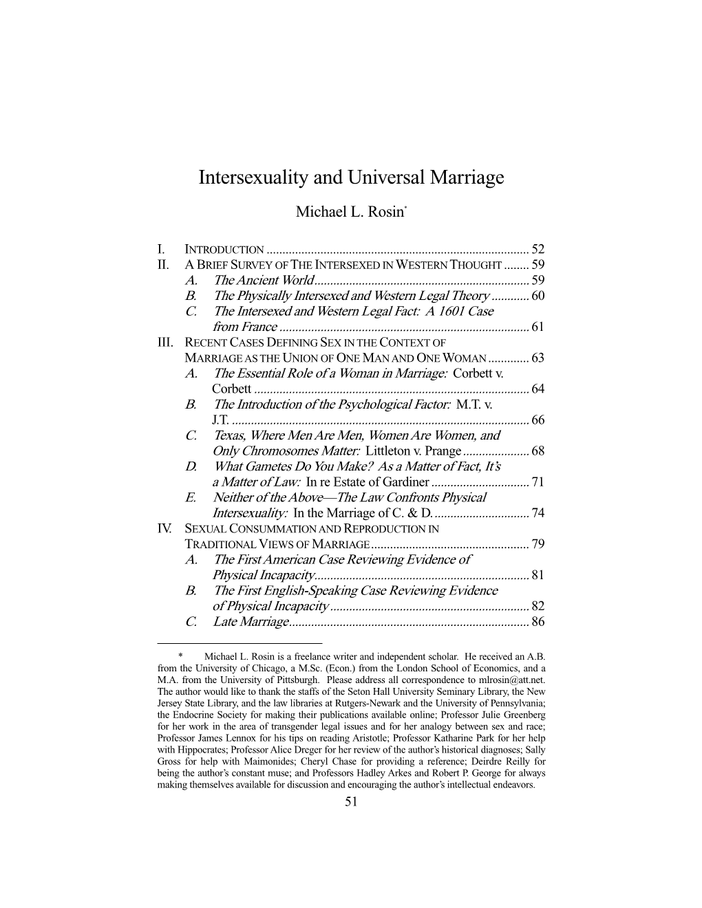 Intersexuality and Universal Marriage