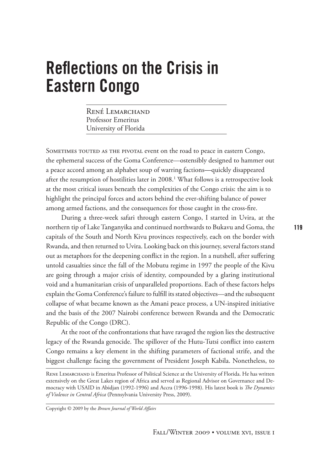 Reflections on the Crisis in Eastern Congo